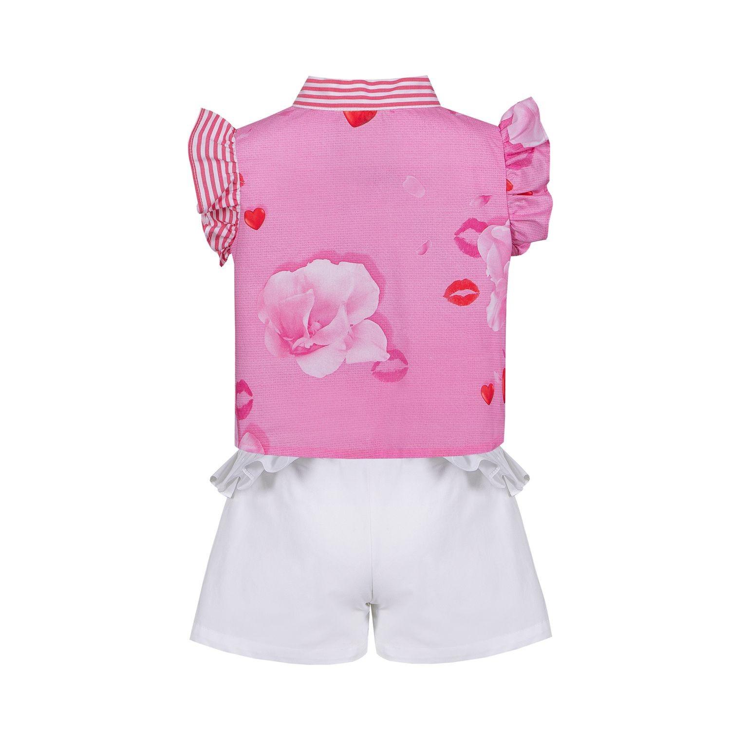 Lapin House - Setje - T-shirt - short - roze - hartjes - streepjes
