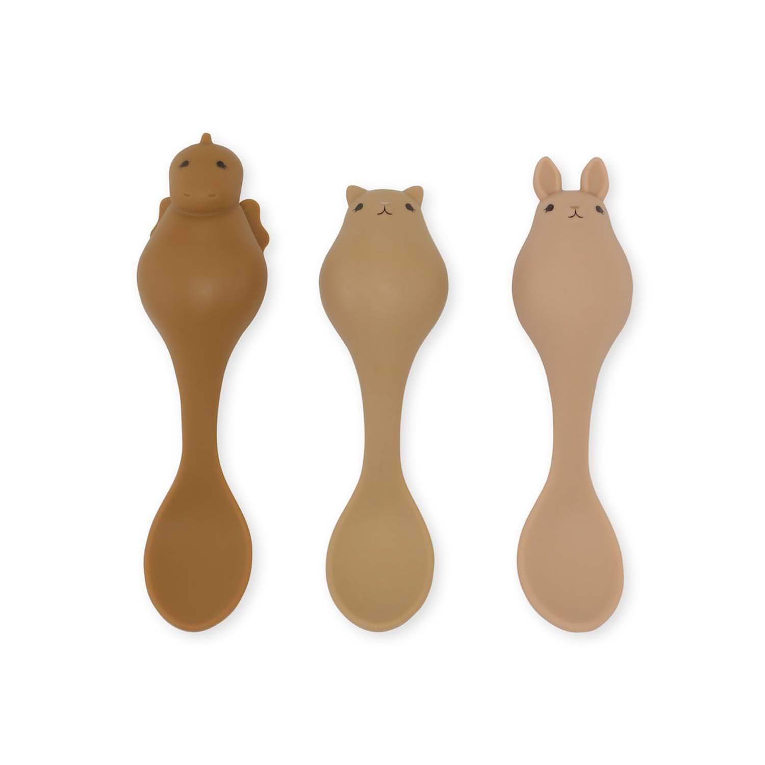 Konges Slojd - 3 pack friends spoon silicone rose caramel