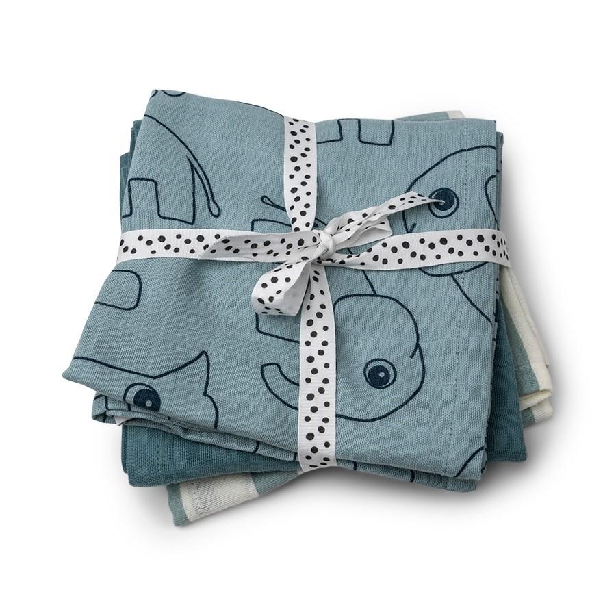 Done by Deer - Burp cloth 3-pack, blue, gots