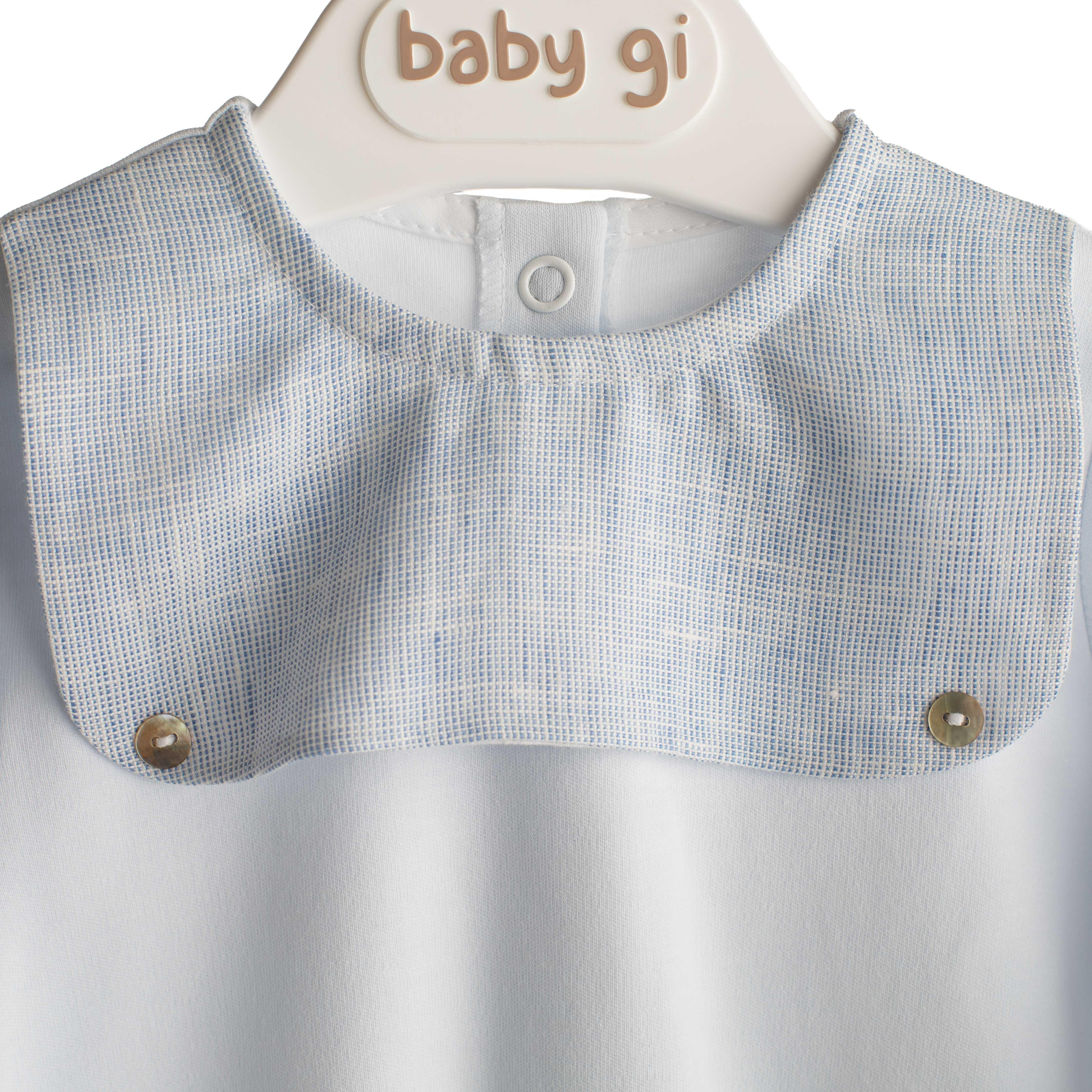 Baby Gi - Babypakje blauw linnen katoen met borst detail