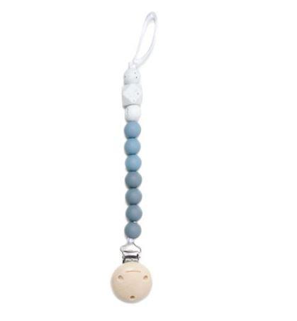 Chewies & More - Chewie clip silicone beads dusty bleu, donker grijs, wit gritt 