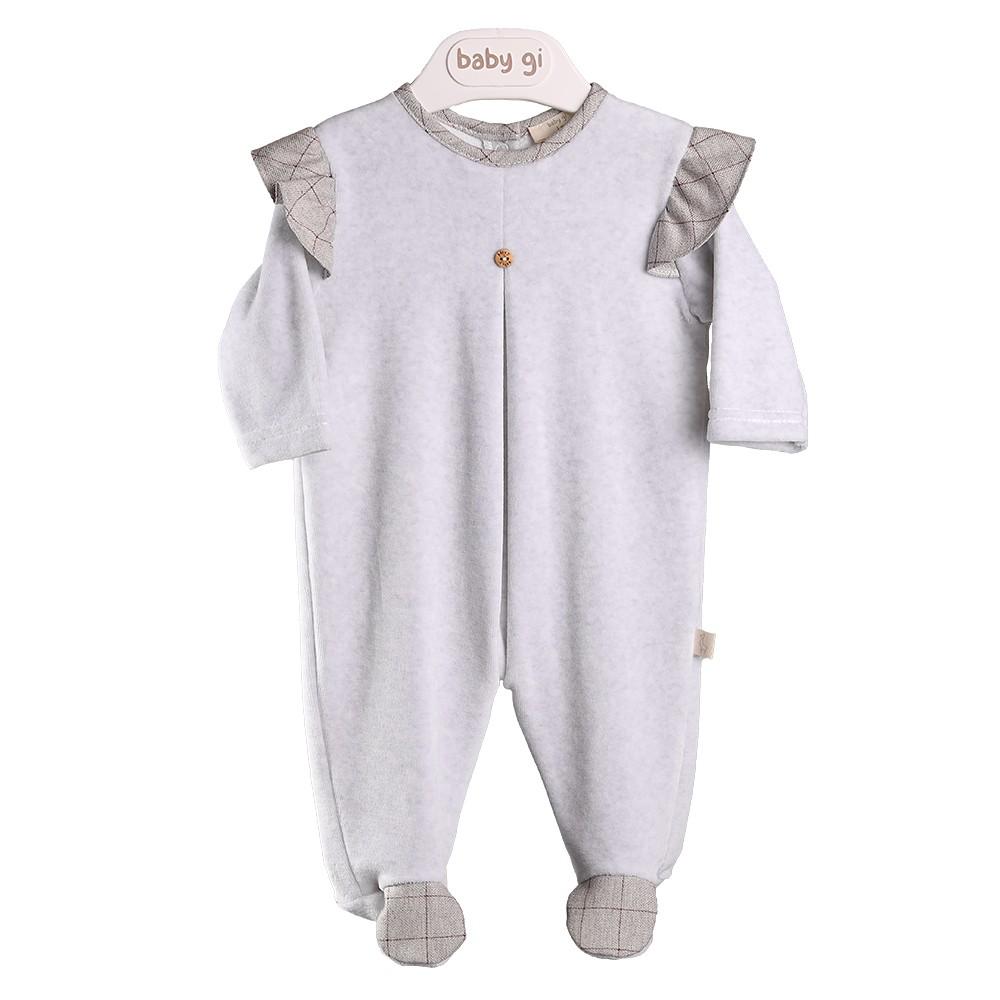 Baby Gi - Grey Velour Babypakje met Suspenders - Festivity Grey