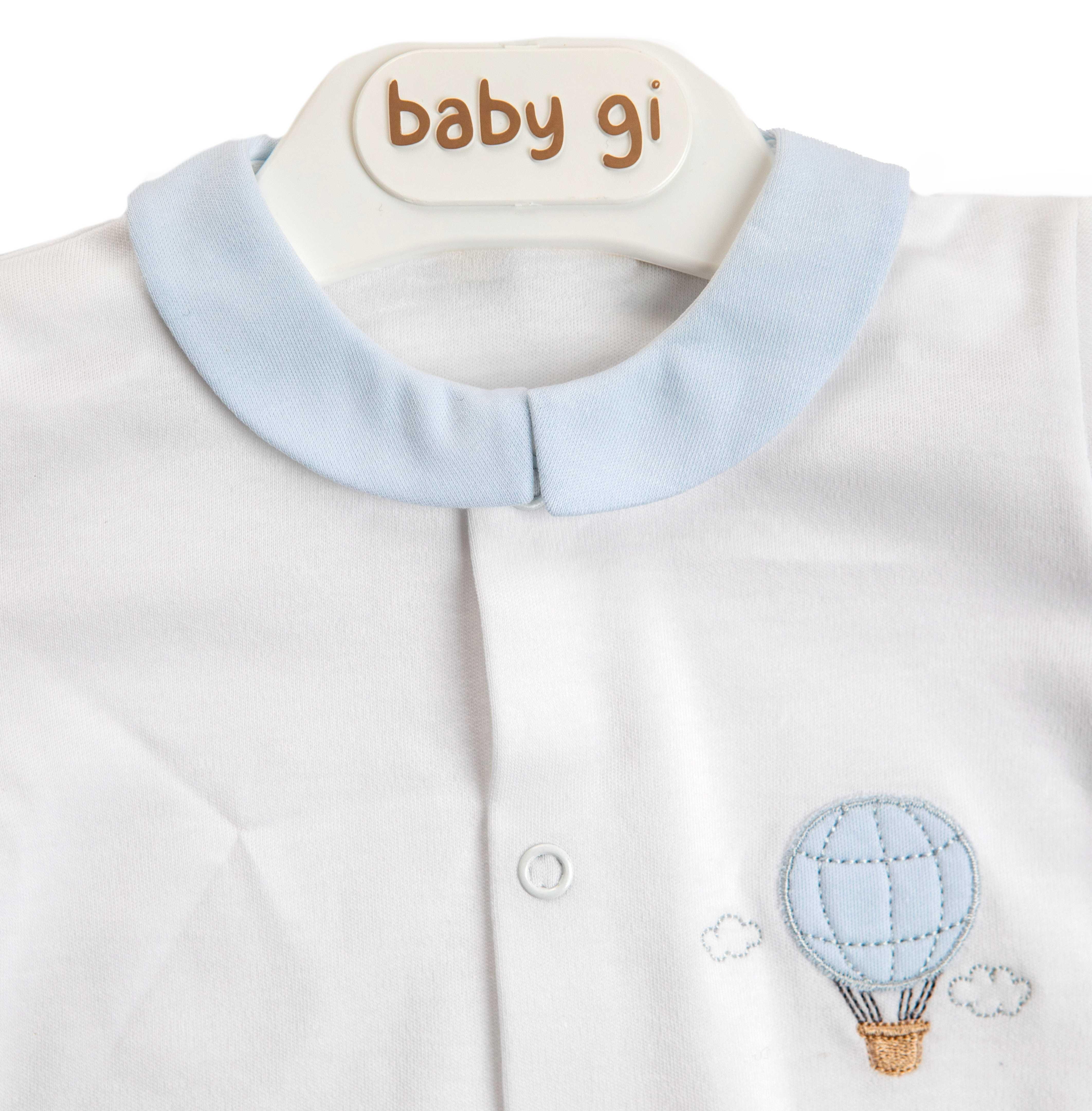 Baby Gi - Babypakje wit katoen met blauwe ballon