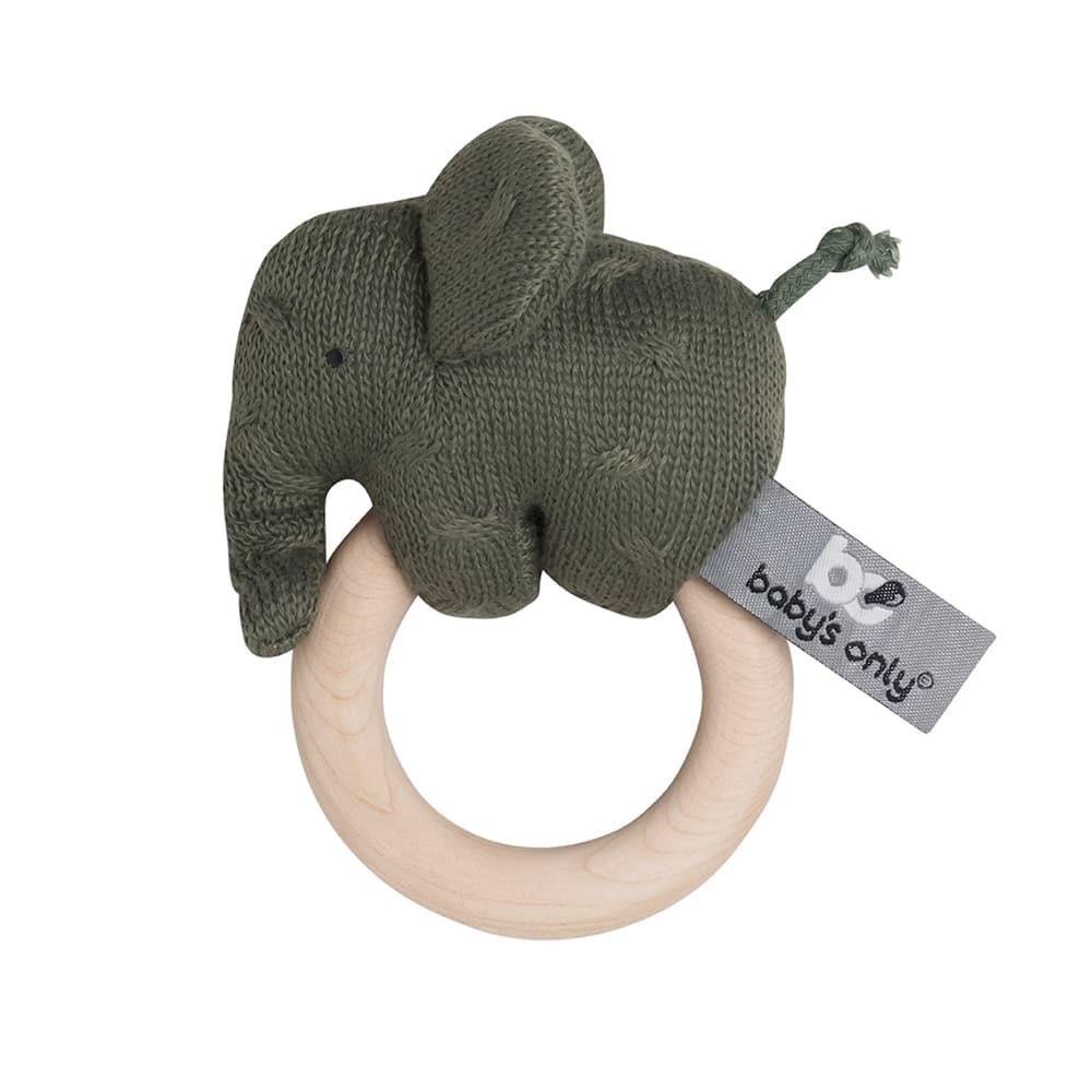 Baby's Only - Houten rammelaar olifant khaki