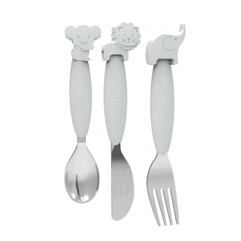 Bo Jungle - Silicone Spoon-Fork-Knife Set Grey