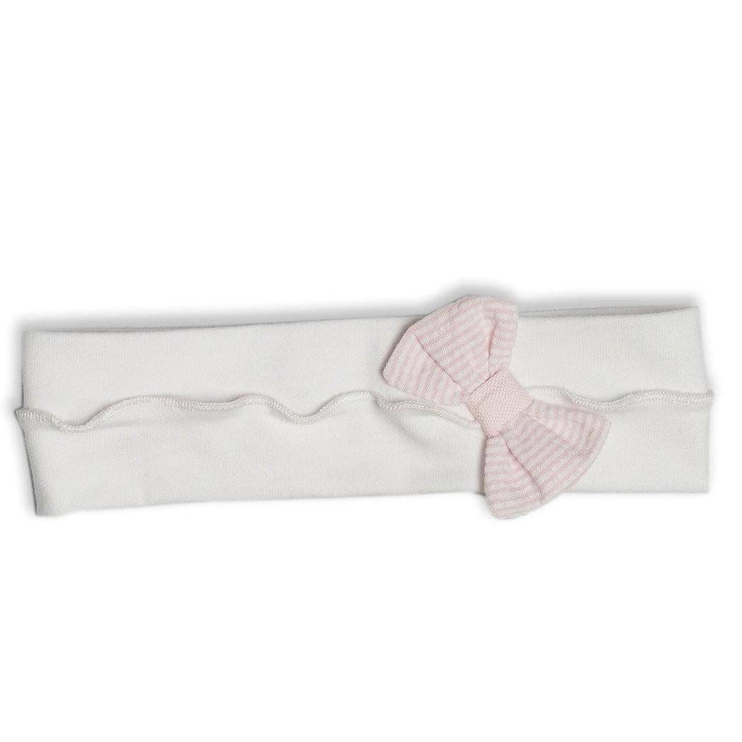 First - Haarband wit met roze gestreepte strik