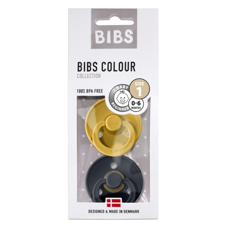 Bibs - Fopspeen natuurrubber 2-Pack T1 - Mustard/Dark Denim