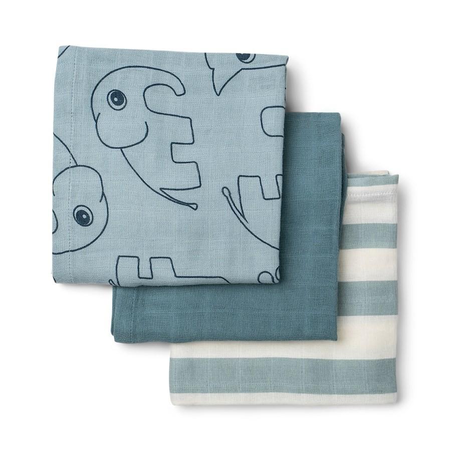 Done by Deer - Burp cloth 3-pack, Blue, GOTS