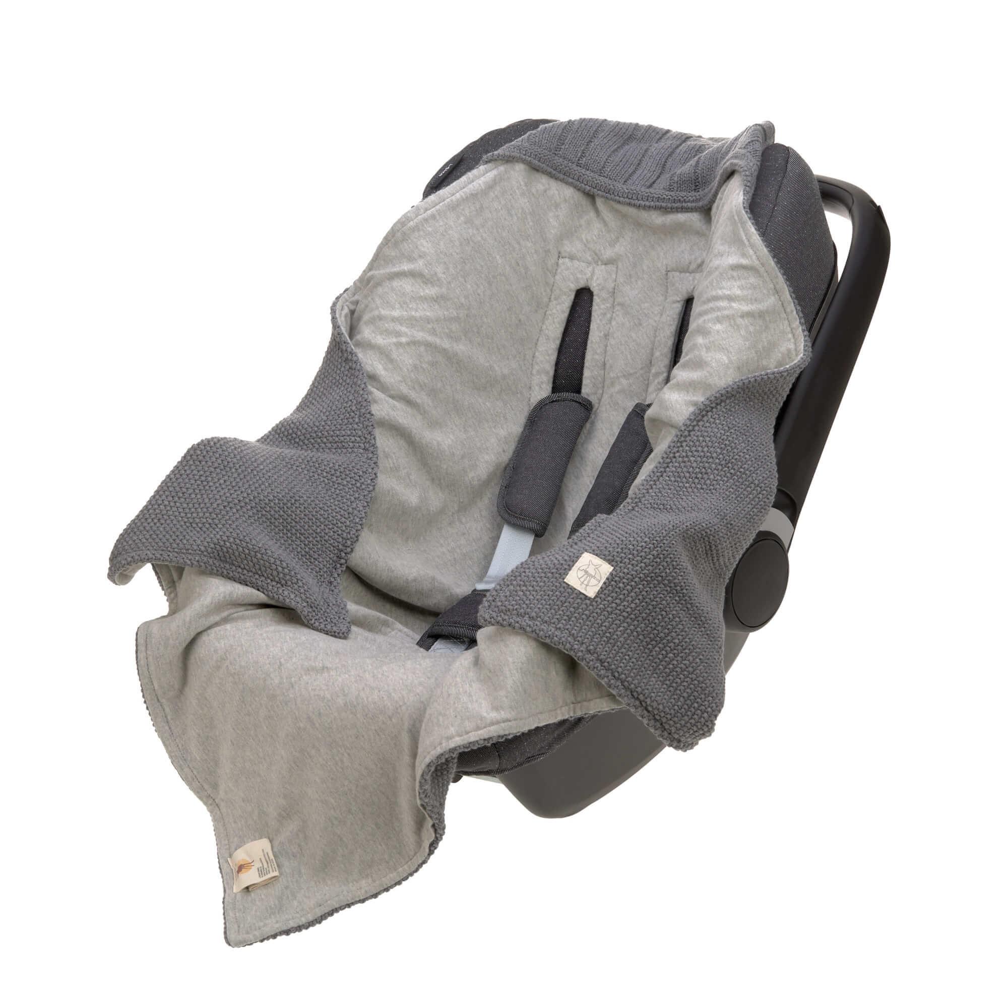 Lassig - Knitted Deken gots for 0+ carseat anthracite 85 x 85 cm