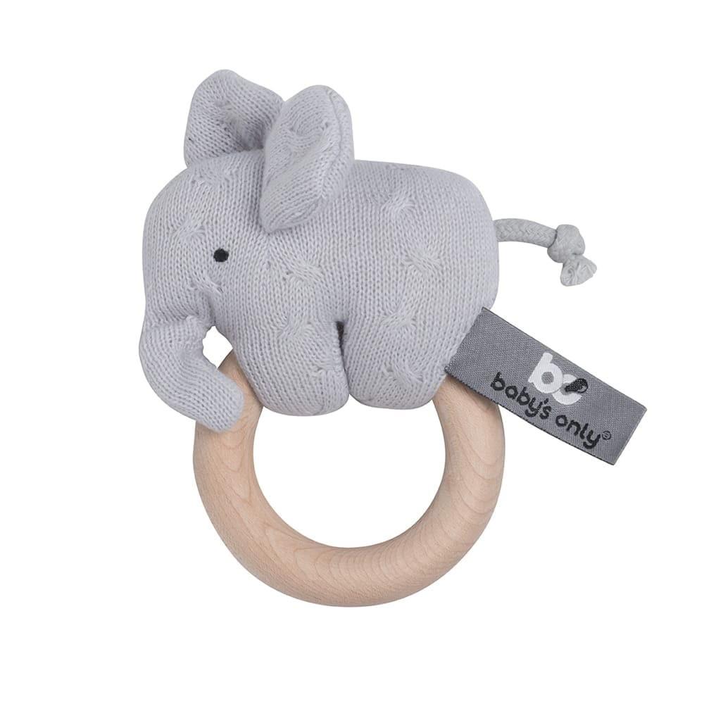 Baby's Only - Houten rammelaar olifant zilvergrijs