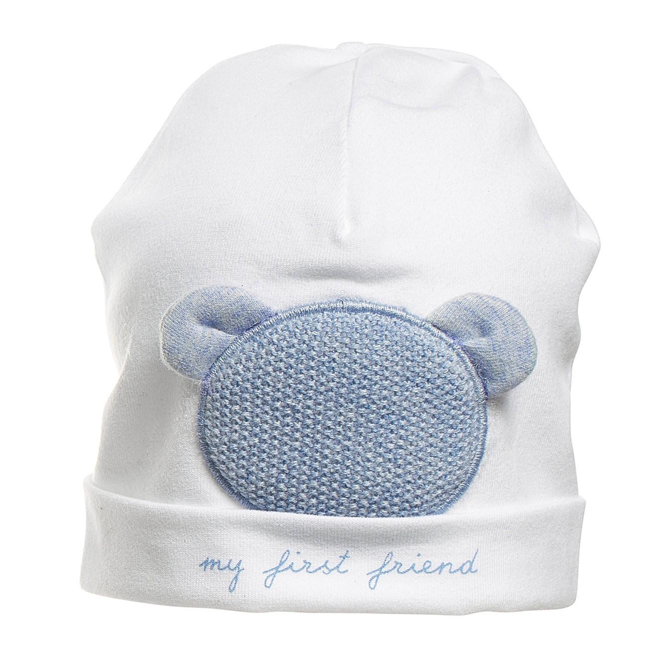 First - B muts xl knitted teddy bear white-azzuro