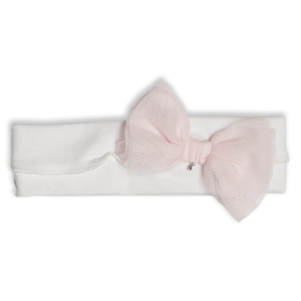 First - Haarband wit met roze strik tulle