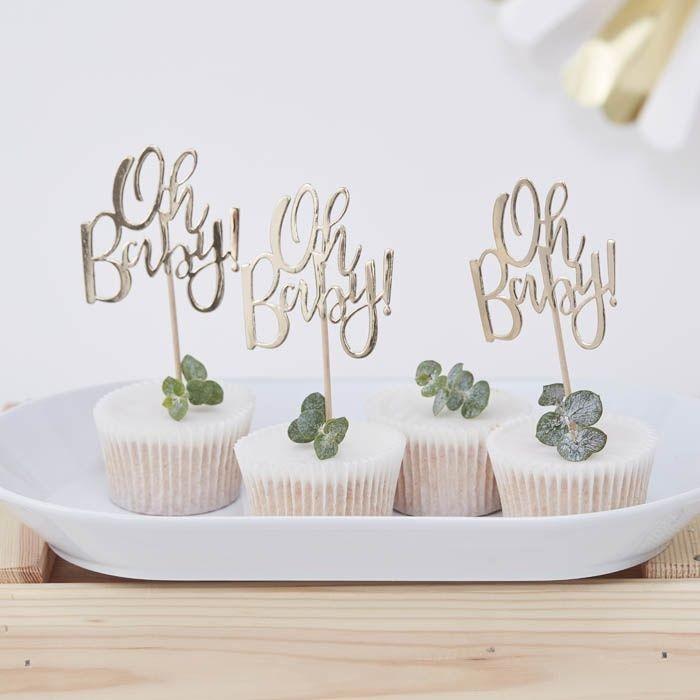 Ginger Ray - Oh baby cupcake prikkers goud