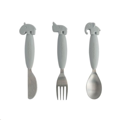 Done by Deer - YummyPlus, Easy grip cutlery set, grey